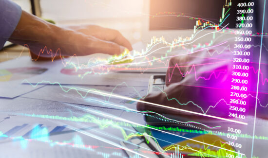 Stock market or forex trading graph and candlestick chart suitab Stock market or forex trading graph and candlestick chart suitable for financial investment concept. Economy trends background for business idea and all art work design. Abstract finance background.